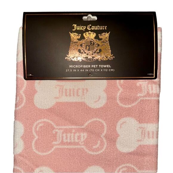 Juicy Couture Pink & White Bone Print Microfiber Pet Dog Cat Bath Towel Blanket - Picture 2 of 10